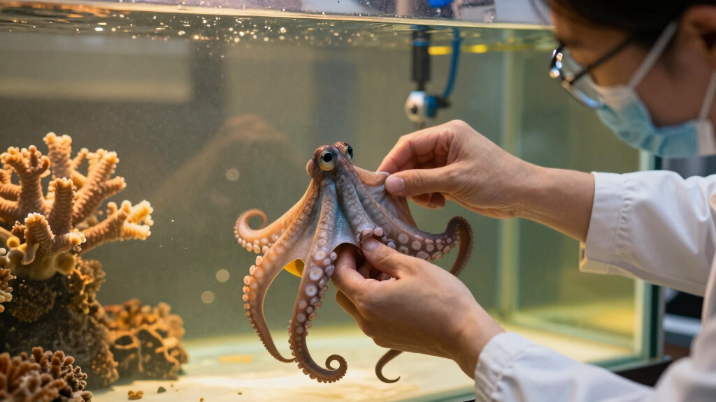 Charles Darwin Foundation scientists discover a new species of octopus nearly 1,800 metres (5,900 feet) down on the ocean floor near the Galapagos Islands. No bigger than a golf ball, the blue octopus has stubby little arms with only one row of suckers